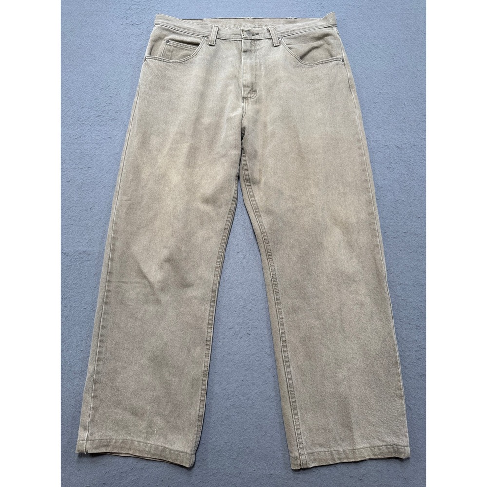 Wrangler Jeans Men's 34x30 Beige Denim Straight Leg Relaxed Fit Cotton Workwear